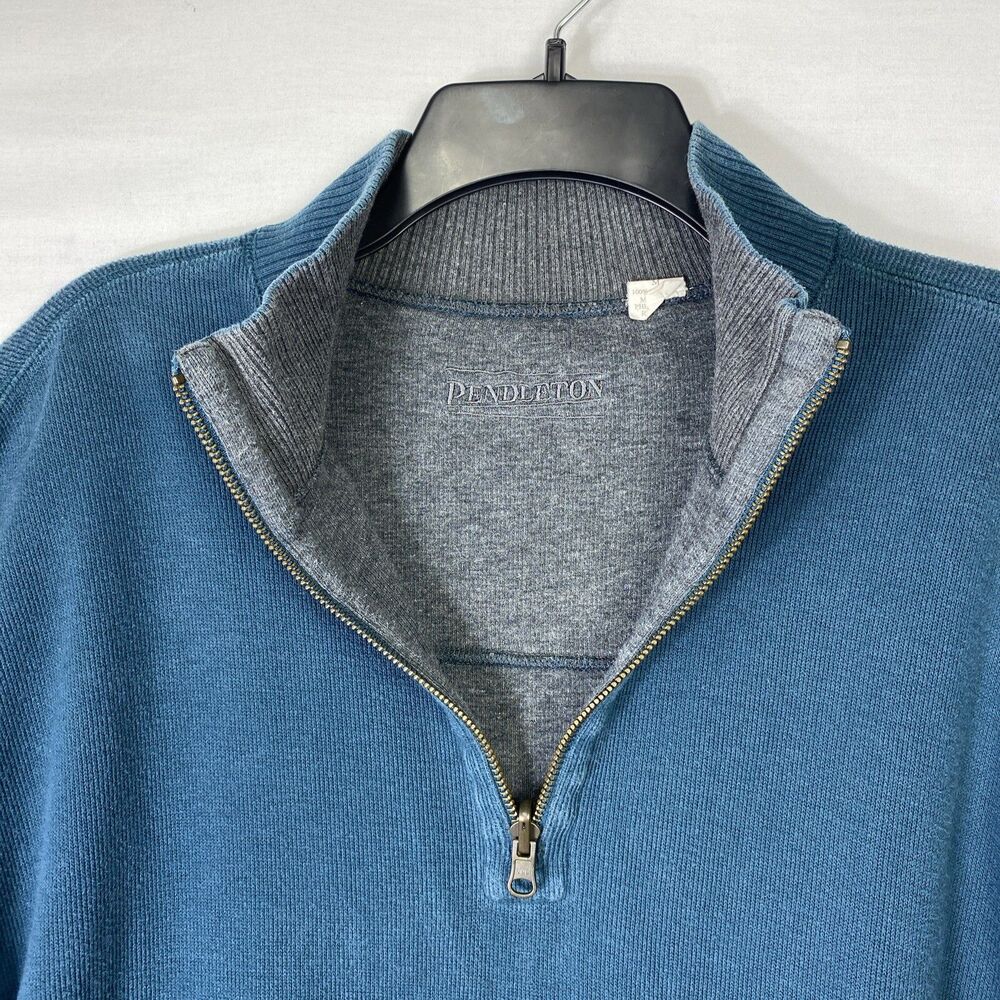 Pendleton Mens 1/4 Zip Sweater Size Medium Teal Blue Pullover Long Sleeve